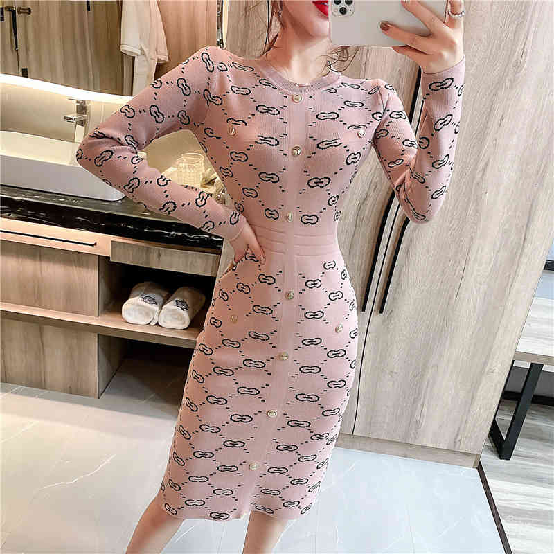 

Paris Girl Women's Dress O-Neck Printed Striped Female Dresses High Waist Long Sleeve Bodycon Sexy Winter Ladies Elegant Vestido 210524, Pink