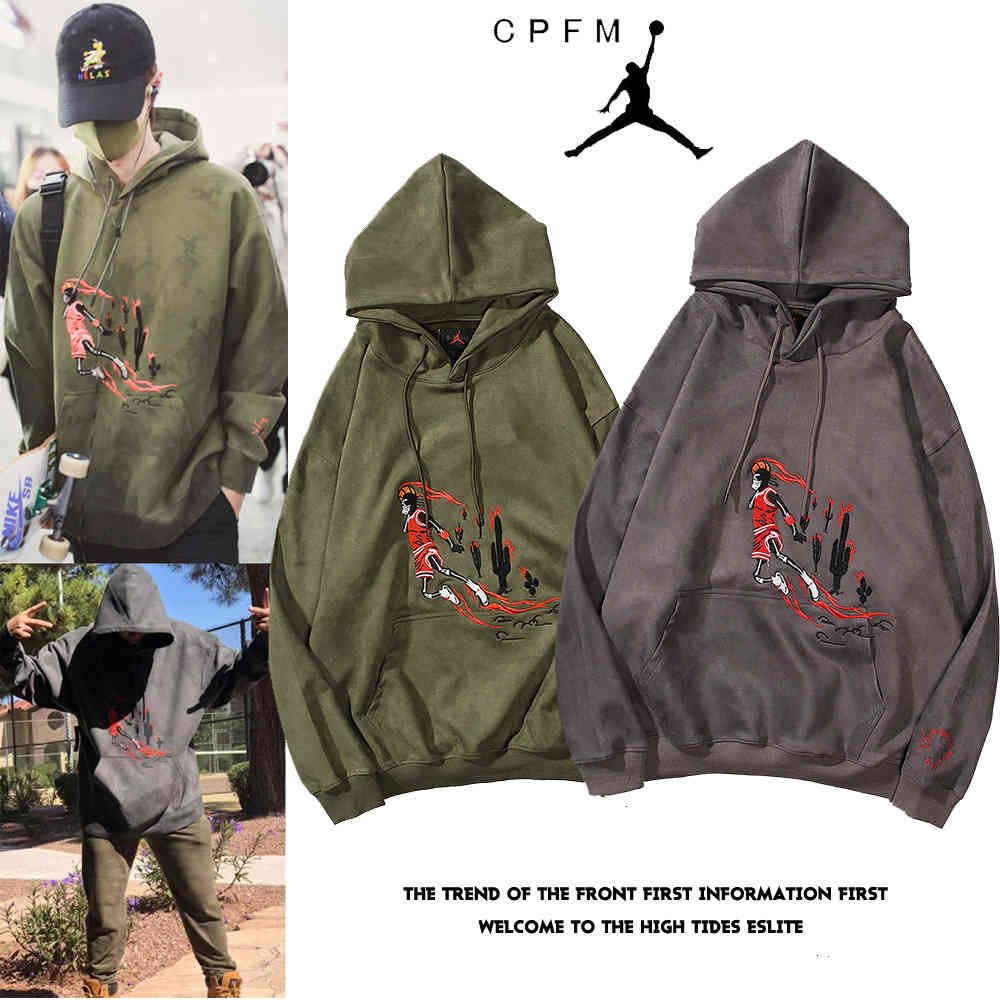 

hoodies travis scott co branded green suede hoodie, Black