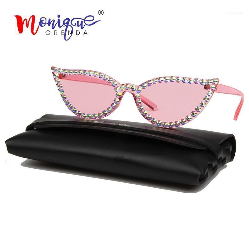 

Sunglasses 2021 Women Small Size Candy Pink Yellow Rhinestone Sun Gasses Vintage Rimless Shades For Oculos1