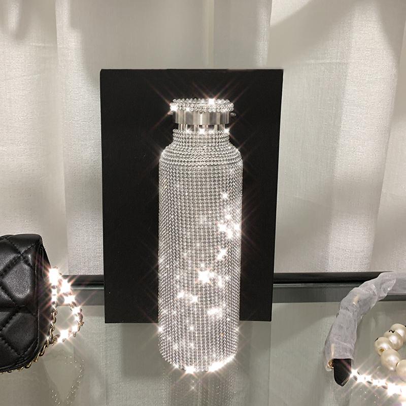 

Water Bottles Sparkling High-end Insulated Bottle Bling Rhinestone Stainless Steel Thermal Diamond Thermo Silver With Lid