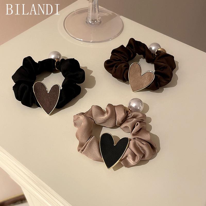 

Hair Clips & Barrettes Bilandi Fashion Woman Holder Tie Heart Charm Scrunchies Vintage Satin Elastic Band Accessories, Golden;silver