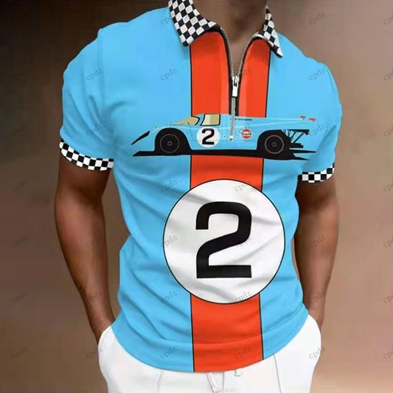 

Quick drying zipper lapel Mens Polos spring summer poker printing Tactical Golf grid shirts tees mix color short sleeve solid Plaid printing plus size Retro Polo