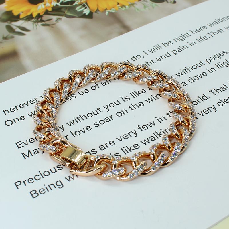 

Charm Bracelets Wholesale Fashion Crystal Link Chain Geometric Bracelet For Women Girls Rose Gold Color Full Rhinestone Bangles Jewelry, Golden;silver