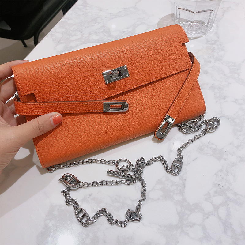 

First Layer Cowhide Silver Buckle Handbag Long Wallet Clutch Home High-End Custom Leather Handbag, Black