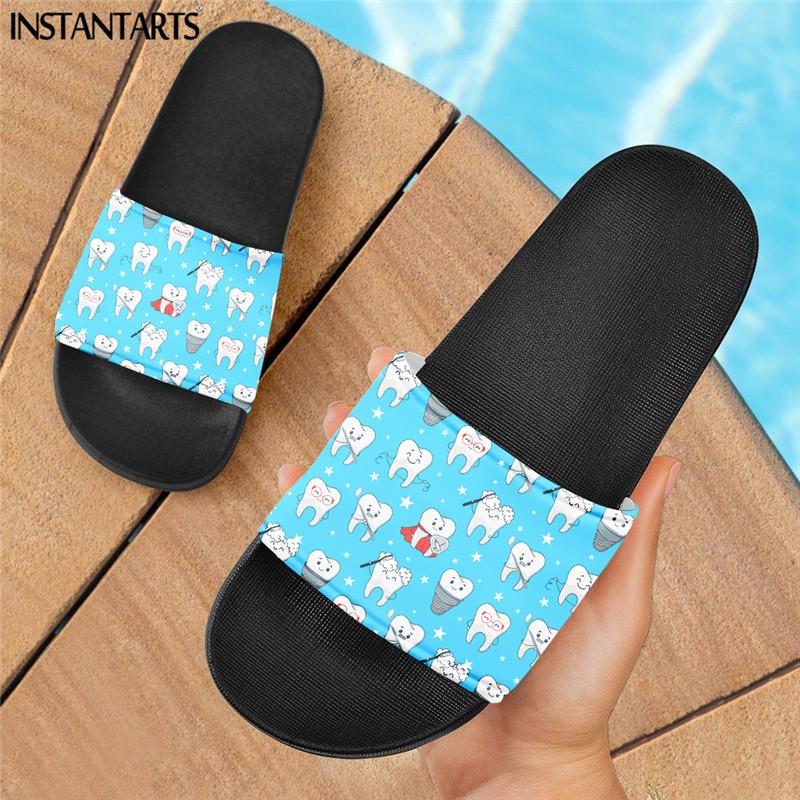 

Cute Blue Teeth Print Women No-slip Slides 2021 Cartoom Home Slippers High Quality Rubber Bathroom Sandals, Black