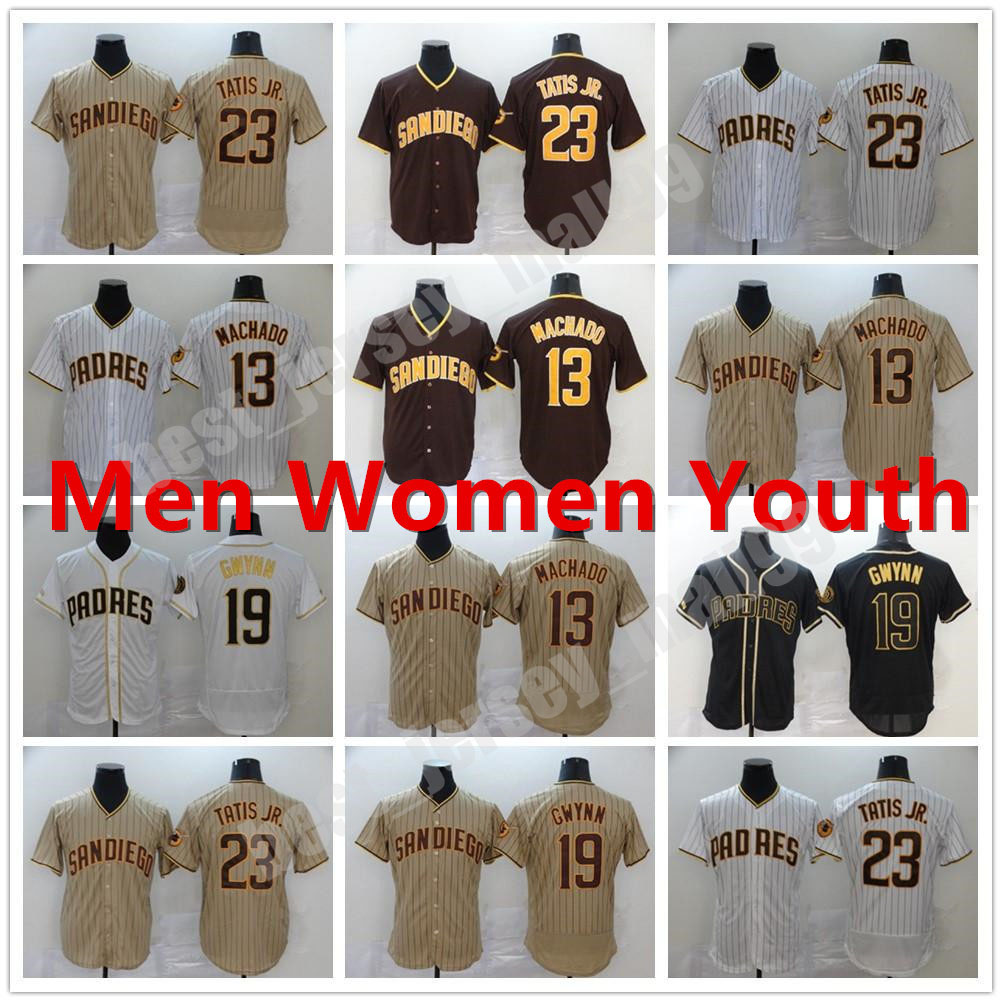 

Custom 2021 Padres Men Women Youth 19 Tony Gwynn Jersey San Diego 13 Manny Machado 23 Fernando Tatis Jr. Flex Base Cool Baseball, Blue;black