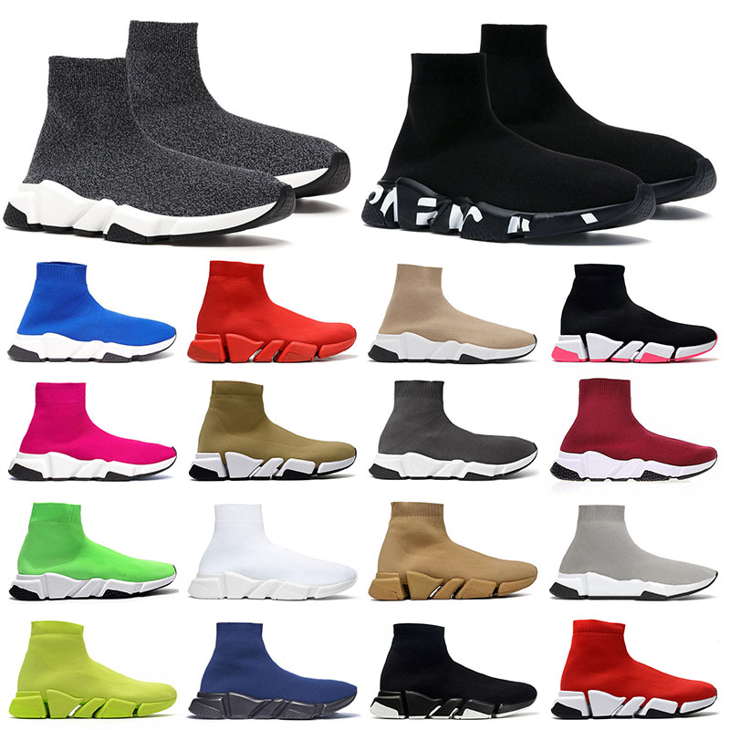 

AUTNENTIC BLenciagas Speed 2.0 Graffiti Traienrs Shoes men women Triple Black White Navy Blue Rusty Pink Winter Ankle Boots Knit Designer Sa