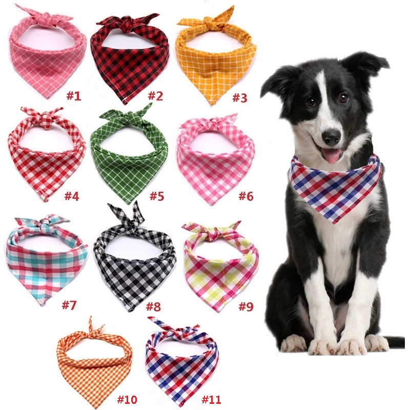 

Pets Dog Apparel Pet Triangle Towel Cat Classic Plaid Printing Saliva Towels dogs Scarf 11Colors T9I001185