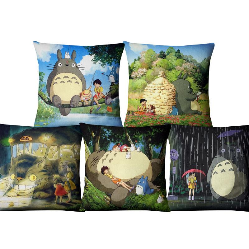 

Cartoon Totoro Pillow Cover Beautiful Linen Cushion For Sofa Seating Living Room Home Decor Case Wholesale Cushion/Decorative