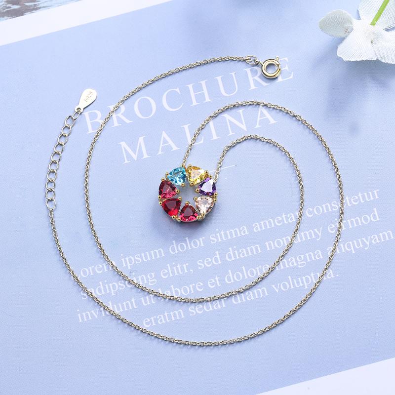 

Pendant Necklaces Round Colorful Cubic Zirconia Pendants Necklace For Women Korean Fashion Jewelry 2021 Trend Clavicle Chain Girl Gift, Silver