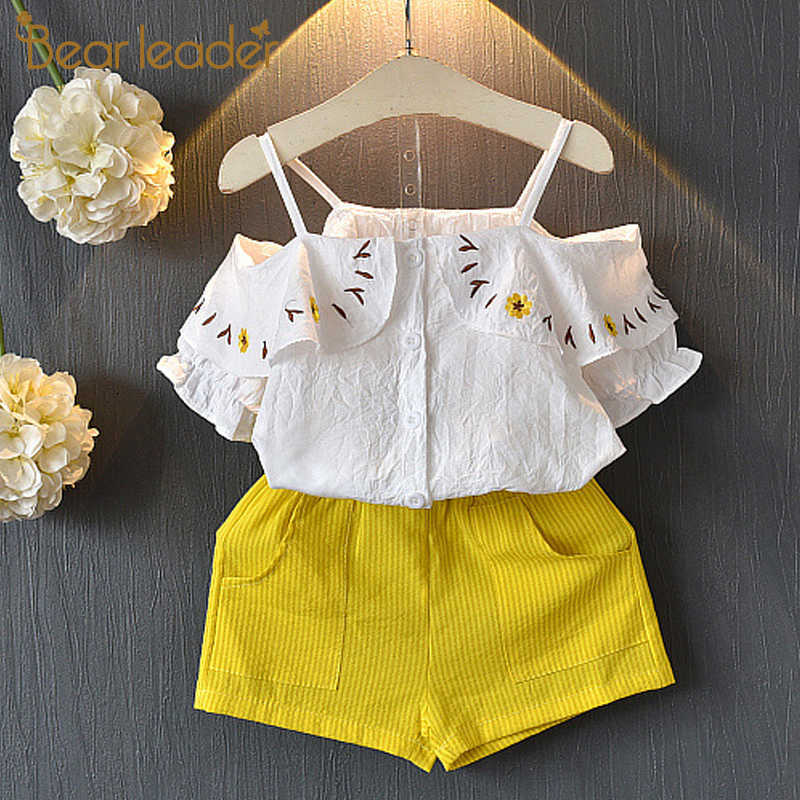 

Bear Leader Children Set Girl Clothing Suit Embroidery Off-the-shoulder Children's Clothes Set Floral Top + Short 3-7Y 210708, Ax1060 yellow