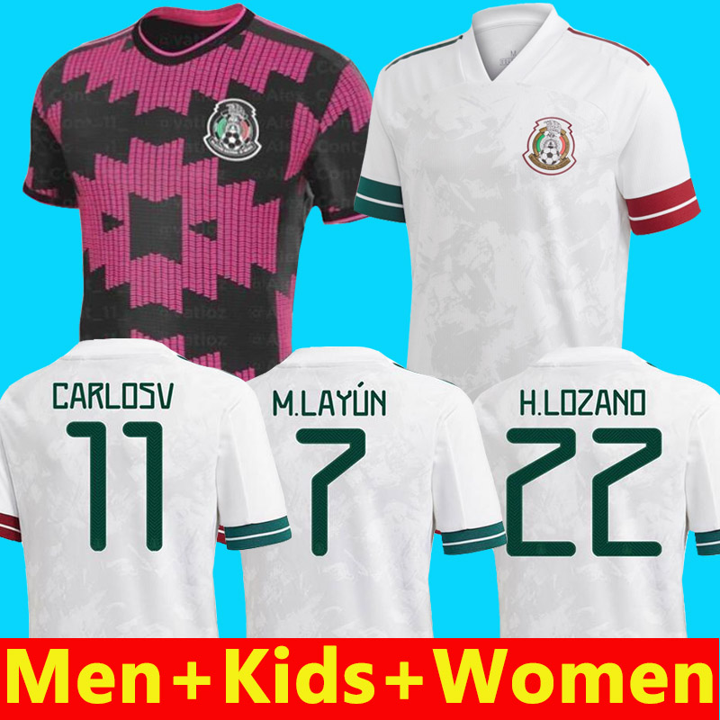 

2020 Mexico Soccer Jersey White National 19 20 Black CHICHARITO LOZANO GUARDADO CARLOS VELA RAUL Football Shirts kids Fans+Player Version, P06 2020 home kids