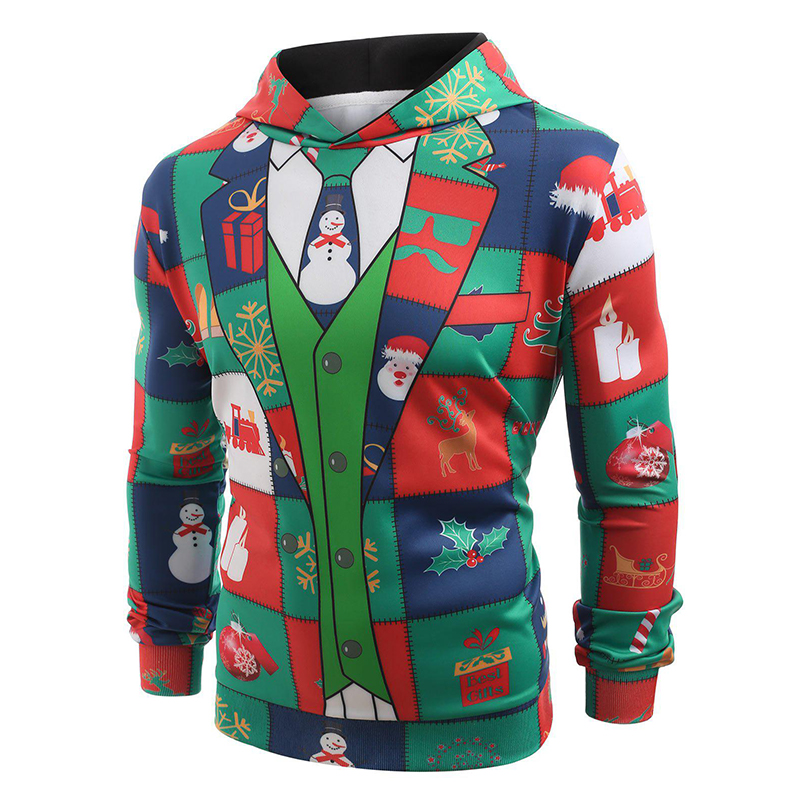 

Christmas Checkered Fawn Hoodie Visual Impact Party Top Punk Gothic Round Neck High Quality Sweater Hoodie, Picture4