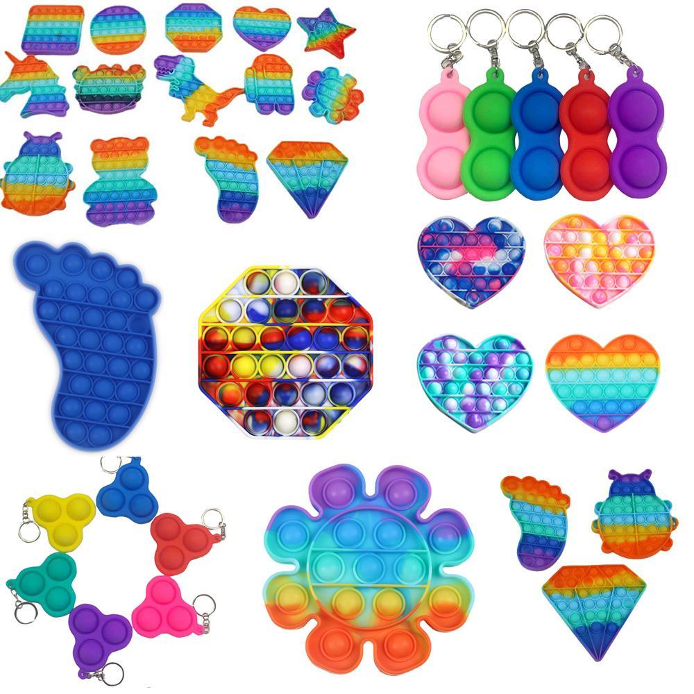

Rainbow Push Bubble Pop It Fidget Sensory Toy Silicone Reliever Stress Anxiety Relief Autism Special Needs Soft Squeeze Toy
