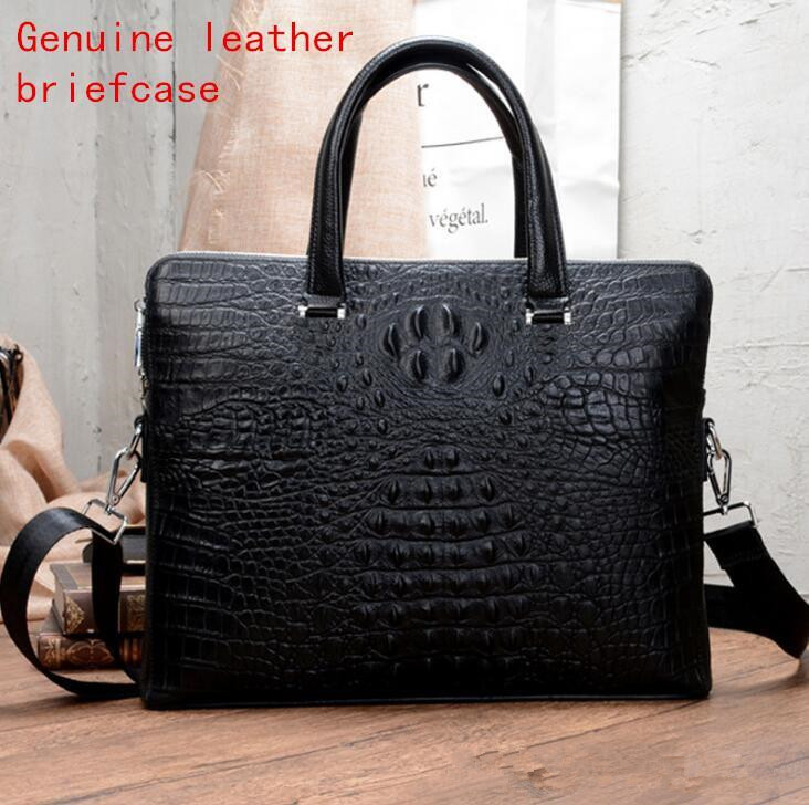 

Factory wholesale men handbag luxury crocodile leather business briefcase fashion buffalo mens handbags trend crocodiles shoulder bag, Black