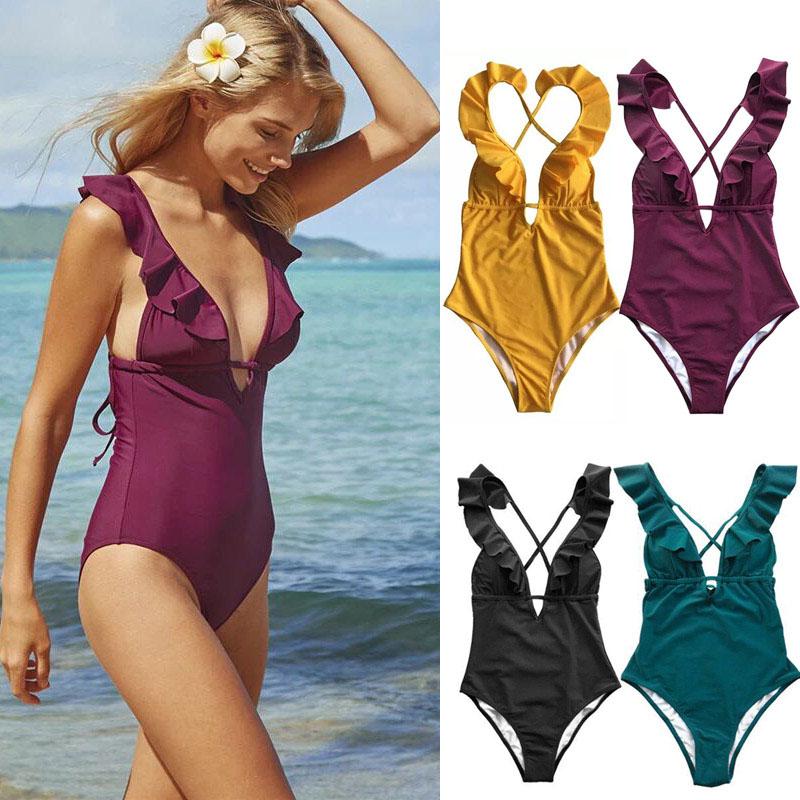 

One-Piece Suits Women V Neck Monokini Swimsuit Fast Dry Sleeveless Backless Slim Fit Bikini For Summer ASD88