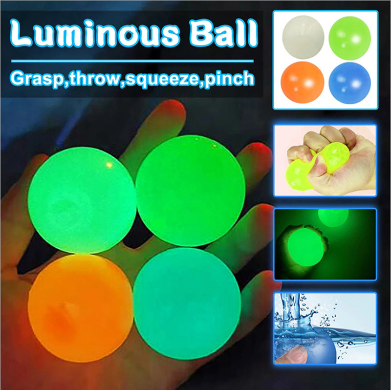 

Ceiling Sticky Wall Ball Luminous Glow In The Dark Squishy Anti Stress Balls Stretchable Soft Squeeze Adult Kids Toys Party Gift
