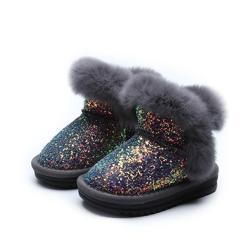 

Boots Toddler Girls Kids Shoes Princess Snow Winter With Fur Thick Warm Children Ankle High, Black;grey