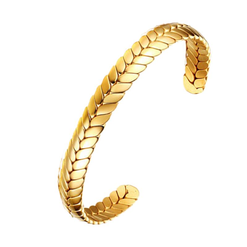 

Bangle Stainless Steel Luxury Open Gold Silver Color Wheat Ears Armband Hand Bracelets For Women Jewelry