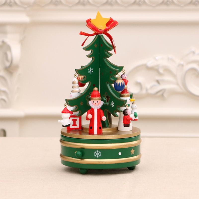 

Christmas Decorations Wooden Tree With Music Box Ornaments Year Holiday Party Figurine Desk Showcase