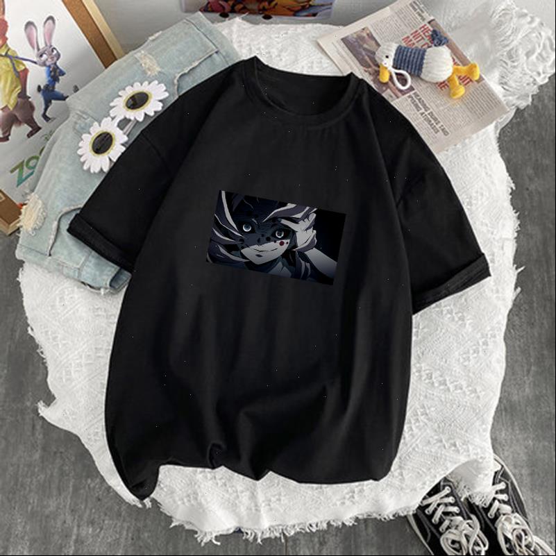 

summer womens harajuku japanese anime slayer kimetsu no yaiba print cute vintage casual loose streetwear ulzzang women t shirt, White