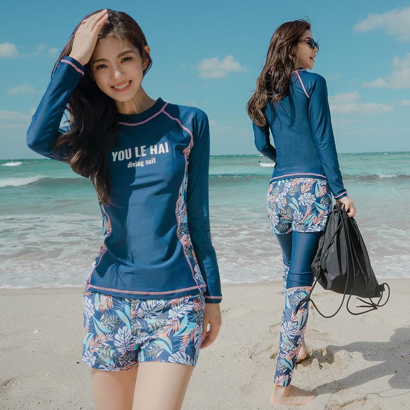 

Women Long Sleeve Swimsuit Conservative Three Piece Set Beach Wear Wetsuit Surfing Swimsuits For Rashguard Quick Dry One-Piece Suits
