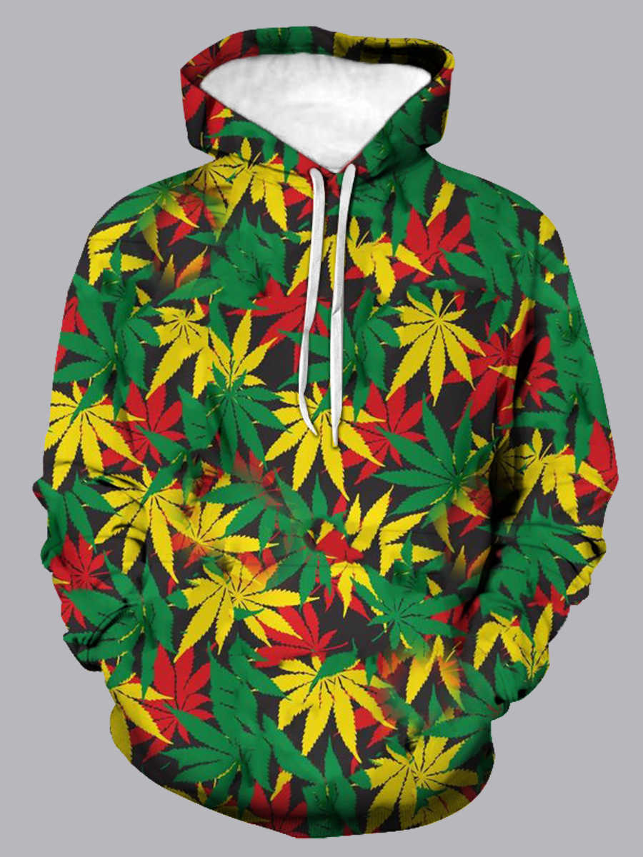 

New color leaf fashion printing Hoodie 3D Hoodie couple casual Hoodie, Black