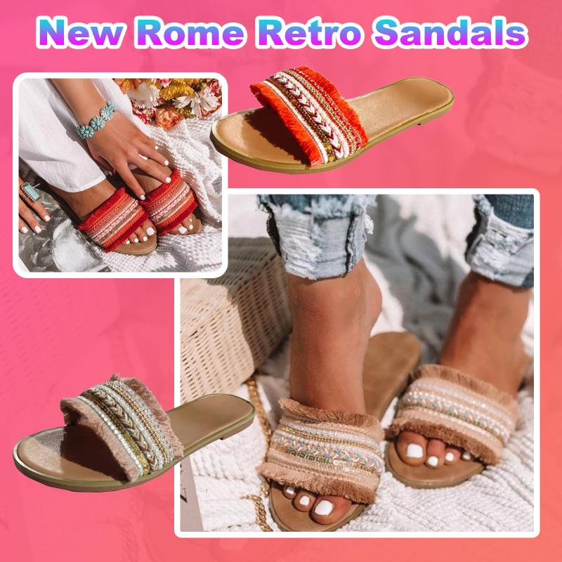 

Sandals 2021 Patchwork Women's Fashion Casual Vintage Flat With Slippers Outdoor Beach Daily Shoes Sandalias De Las Mujeres, Black