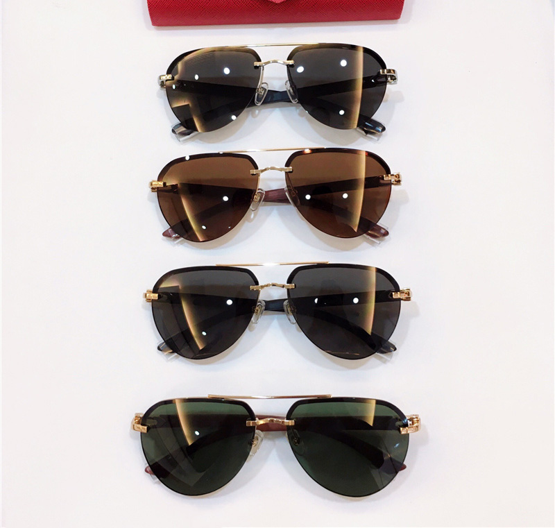 

2021 Frameless frog sunglasses Light-colored lenses Business style Men's fashion glasses Wooden leg summer UV400 sunglass CT0275