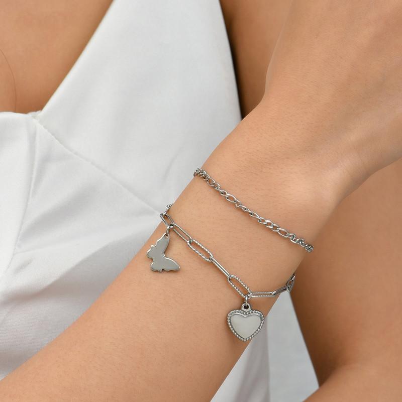 

Charm Bracelets Fashion Titanium Stainless Steel Lucky Chain & Link For Women Double Layer Punk Heart Bracelet