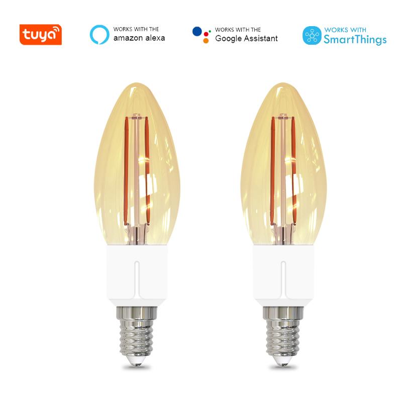 

Tuya 2PCS Smart LED Filament Bulb E14 4.5W 220V Dimmable Warm Light WiFi APP Voice Control For Alexa Google Home SmartThings Bulbs
