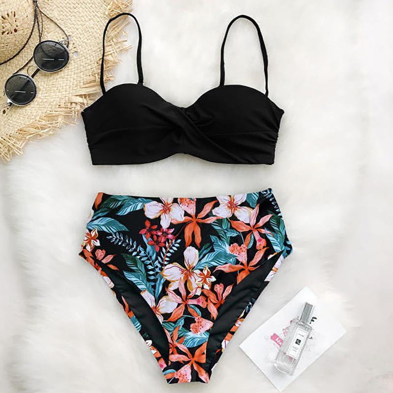 

Bikinis Women Fashion Print Sexy Bikini Push-Up Pad Swimwear Swimsuit Beachwear Set Women, Black