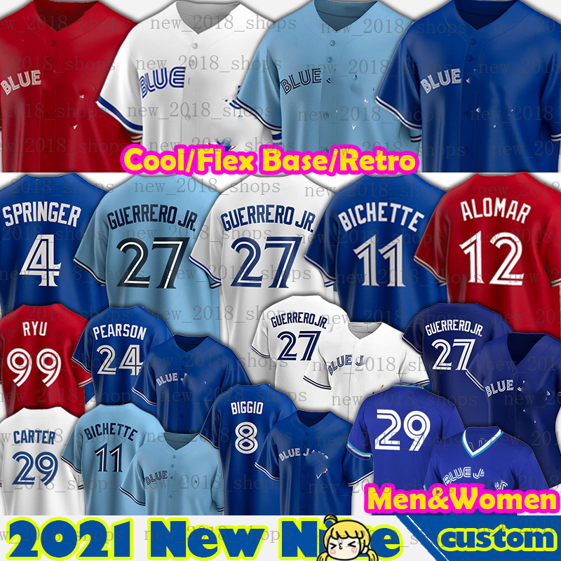 

27 Vladimir Guerrero Jr Jersey George Springer Hyun-Jin Ryu Blue Baseball 11 Bo Bichette Cavan Biggio Nate Pearson Randal Grichuk Lourdes Gurriel Jr. Alomar, Custom men retro
