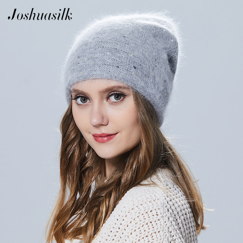 

Joshuasilk winter Women hat Butterfly knitted wool angora Striped hats With Gold decoration cap Double warm hatg, C02