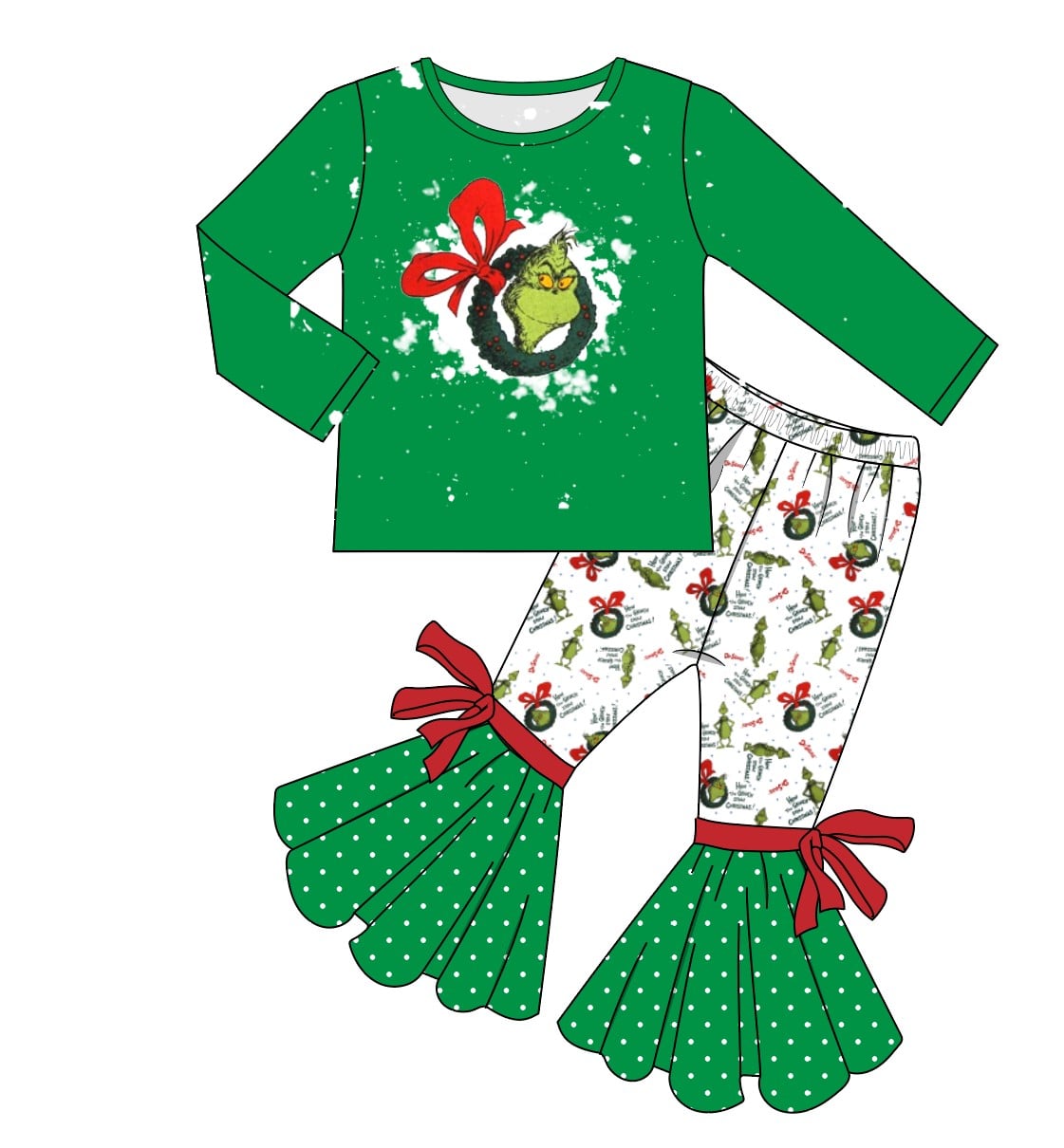 

3 years old suits girl sets Christmas cartoon print folds kids clothes wholesale grinch baby suit for girls set, White