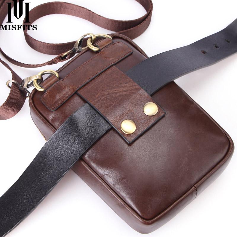 

Waist Bags MISFITS Genuine Leather Shoulder Bag Men Fashion Crossbody Small Pack With Card Holder Travel Cell Phone Messenger