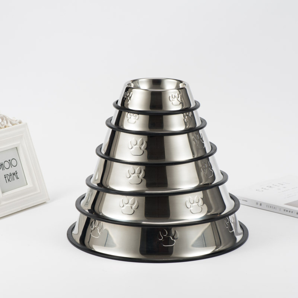 

Steel Stainless Pet Bowl with Footprints Non Slippery Dog Tableware Cat Feeding Basin Products