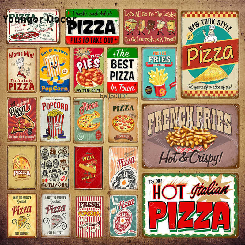 

Italian New York Style Pizza Poster Retro Fresh Popcorn Wall Decoration Metal Signs Home Kitchen Decor Vintage Plaques YI-147
