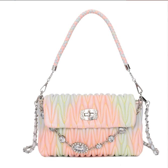 

Factory wholesale women sweet ladies diamonds armpit shoulder bags street trend soft fold leather messenger bag elegant diamond chain handbags