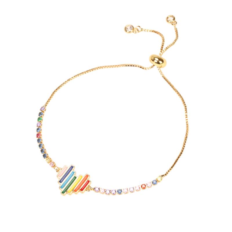 

Charm Bracelets EYIKA Cute Rainbow Color Enamel Heart Copper Beads Charms Bracelet For Women Zircon Tennis Chain Korea Style Fine Jewelry