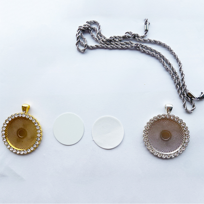 

20pcs/lot 3 Cm Round Shape Sublimation Blank Necklace Pendants With Thick Chain And Insert For Promotion Gifts, Black