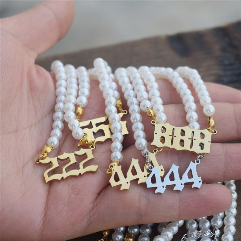 Pendant Necklaces Wholesale 10pcs Angel Number 111 222 333 444 Neckcklace Imitation Pearl Choker 555 777 888 999 1111 Minimalist Jewelry-image-697779399