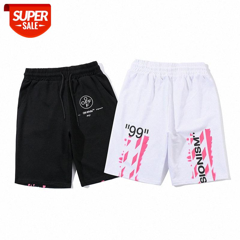 

European and American fashion brand WHITE pink graffiti printing OFF shorts men women couples loose beach pants OW five-point #oF7G, Black