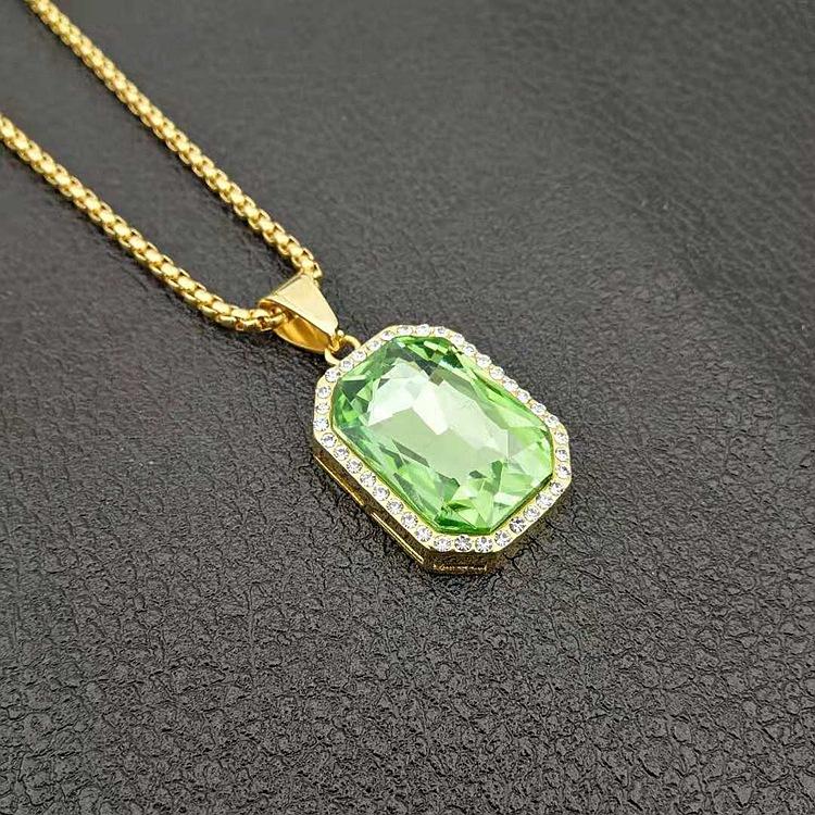 

Chains Men Women HIP HOP Jewelry Fashion Gift Gold Plated Stainless Steel Claw Set Gemstone Pendant With Necklace, Silver