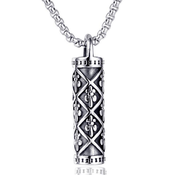 

Fashion Men Stainless Steel Cross Chrom&Hearts Bible Cylinder Necklaces Vintage Silver Titanium Steels Bottle Commemorate Pendant Necklace J