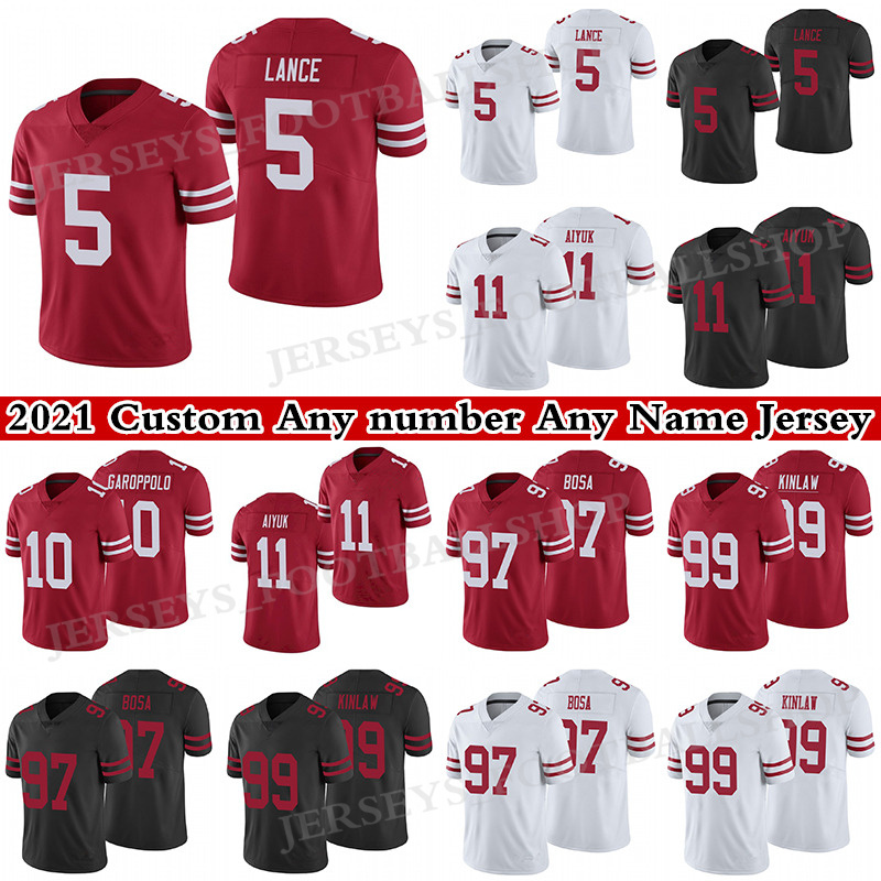 

5 Trey Lance 11 Brandon Aiyuk Football Jersey Nick Bosa 99 Javon Kinlaw SanFrancisco49ersJimmy Garoppolo Custom Any number Any Name Jersey, Red n patch womens