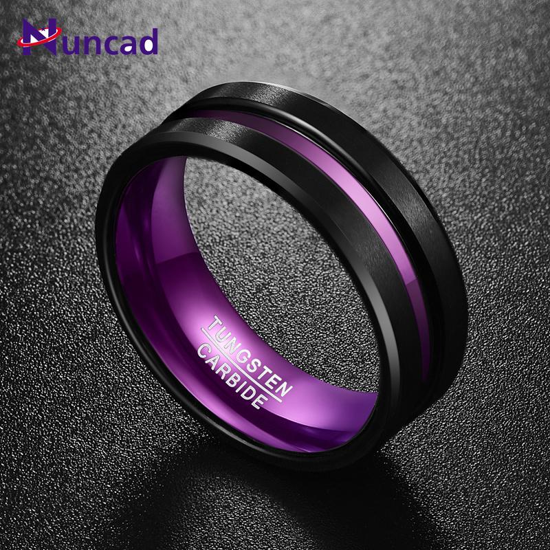 

Cluster Rings 8mm Width Purple Inner Ring Scrub Groove Men Tungsten Carbide Band Male Fashion Jewelry Men's