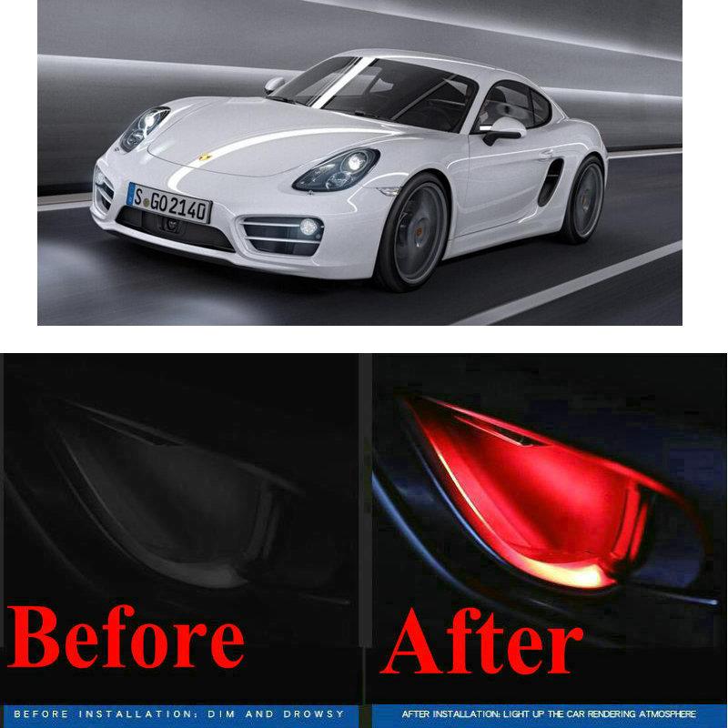 

4pc CF Style Stickers On Cars Interior Inside Door Handle Atmosphere Lamp For CAYMAN 981 987 MACAN 95B PANAMERA 970 LED Emergency Lights