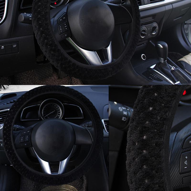 

Steering Wheel Covers 1pcs Black Winter Auto Car Cover Soft Warm Plush 36-38cm Protector Accessories 15" Styling Universal