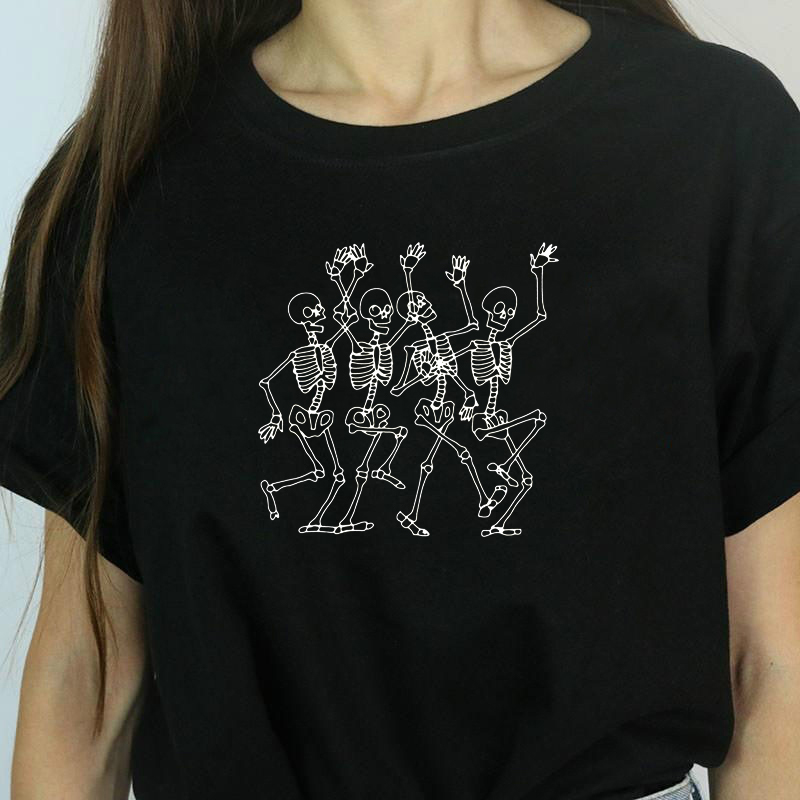 

Dance of Death Skeleton T-shirt Female Harajuku Unique and Awesome Grunge Goth Graphic Tee Vintage T Shirt Tops Women 210518, Black